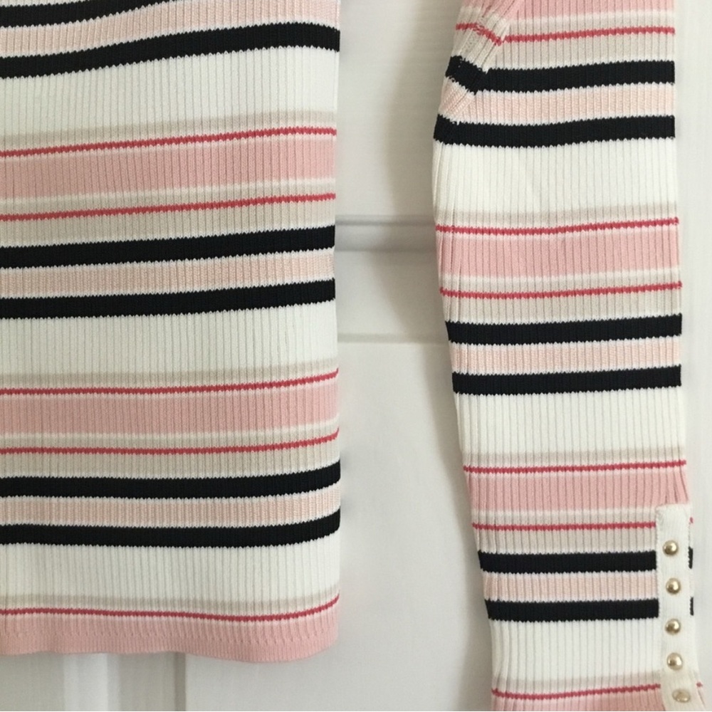 White House Black Market Pink Black Striped Off The Shoulder Sweater Sz S NWT - Picture 5 of 6